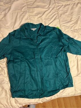 Satin Teal Button-Up Blouse